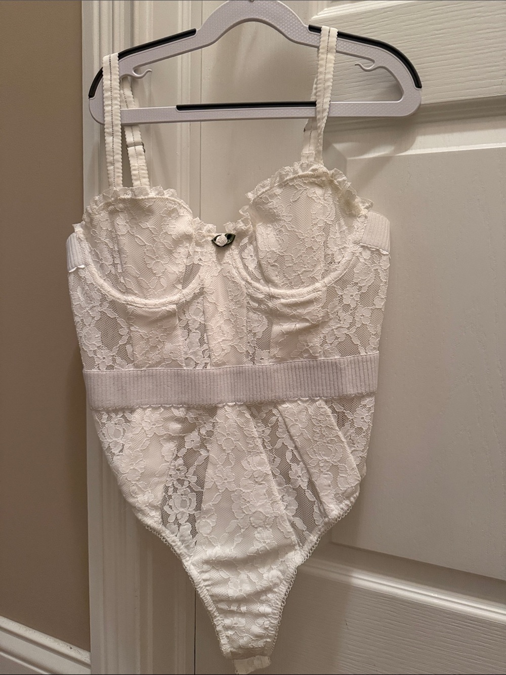 For Love And Lemons Ivory Lace Bustier Teddy